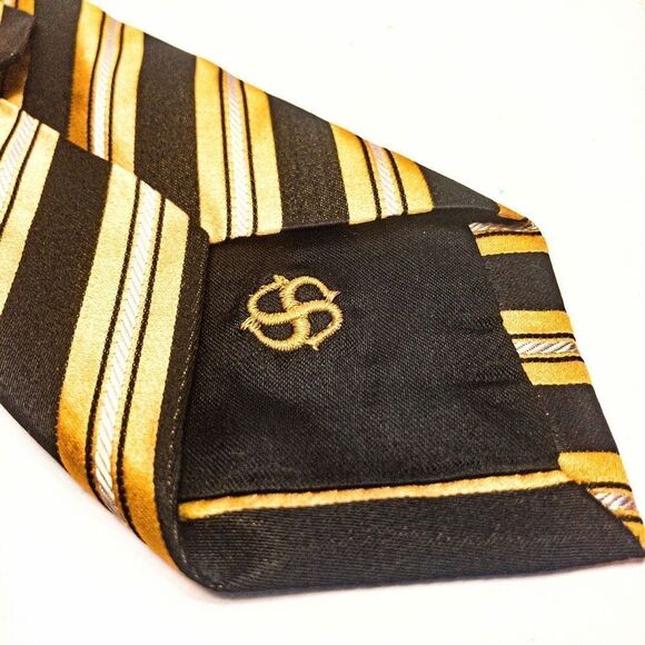 100% Silk VTG Serica Tie & Scimitar Sword Tie Bar Mother of Pearl - Picture 6 of 14